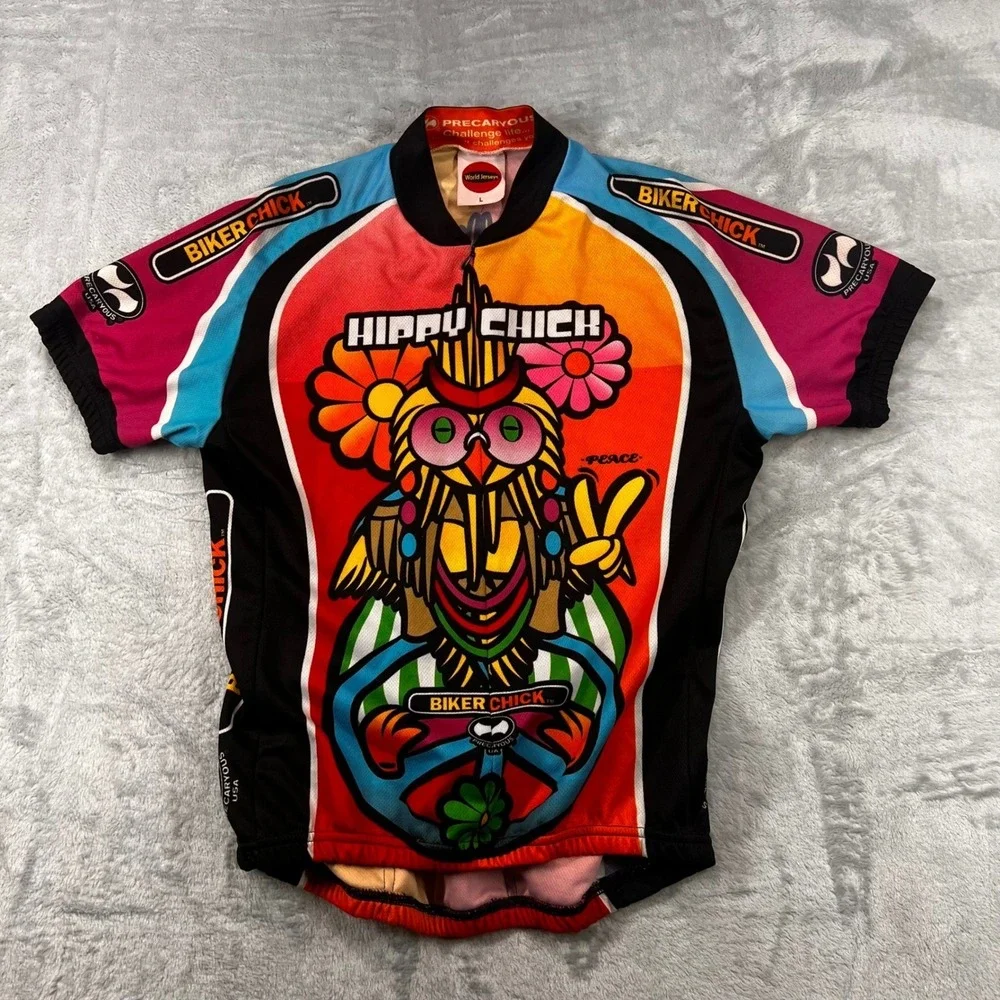 World Jerseys Hippy Chick Biker Chick Cycling Jersey Owl Peace Multi Color L